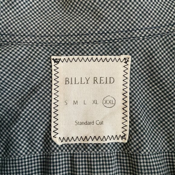 Billy Reid Men XXL Blue White Micro Plaid Button Front Shirt Cotton Preppy Italy - Picture 8 of 10